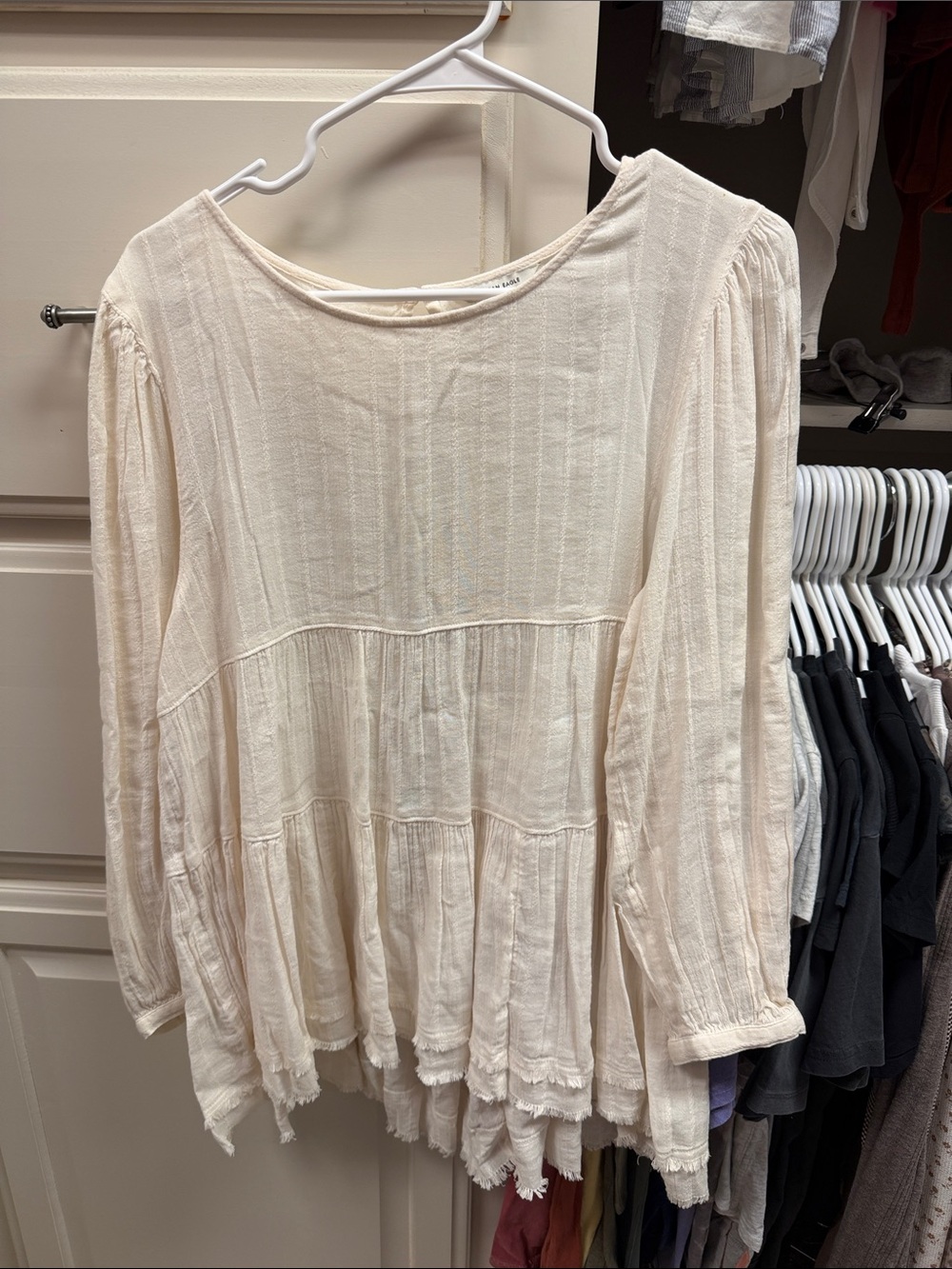 American Eagle Outfitters Cream Tiered Peasant Tunic